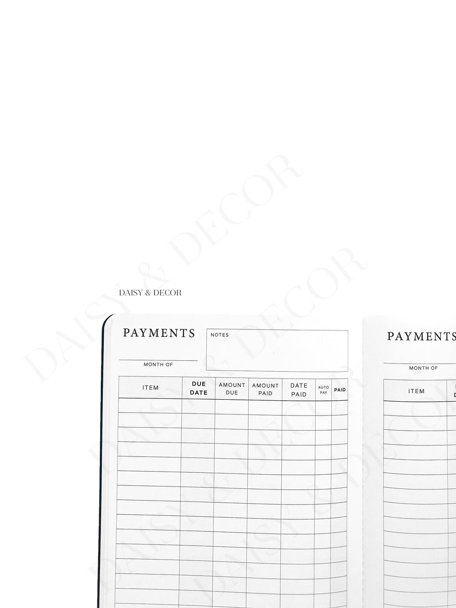 Bill Tracker Journal Green Leaves Notebook Daisy and Decor