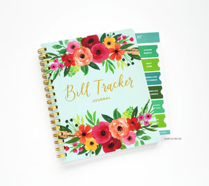 Bill Tracker Wire Journal - Teal Floral Print
