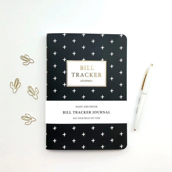 Daisy and Decor, Undated Planner, Bill Tracker Journal, The original Bill Tracker Journal, black and white notebook, green leaves, how to budget, how to keep track of bills, 2020 Planner, New years resolution pay bills on time