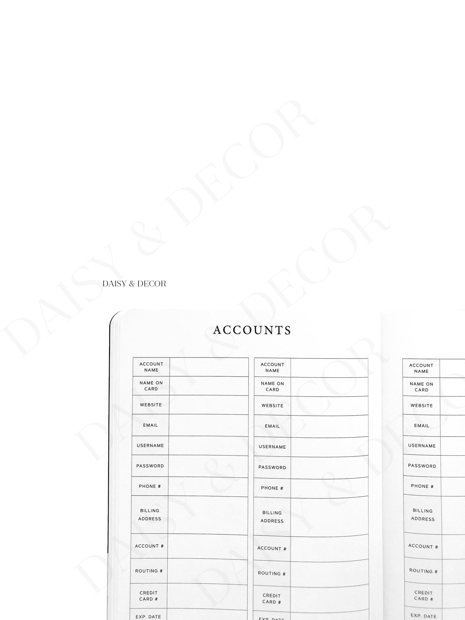 Bill Tracker Journal Black & White Notebook Daisy and Decor