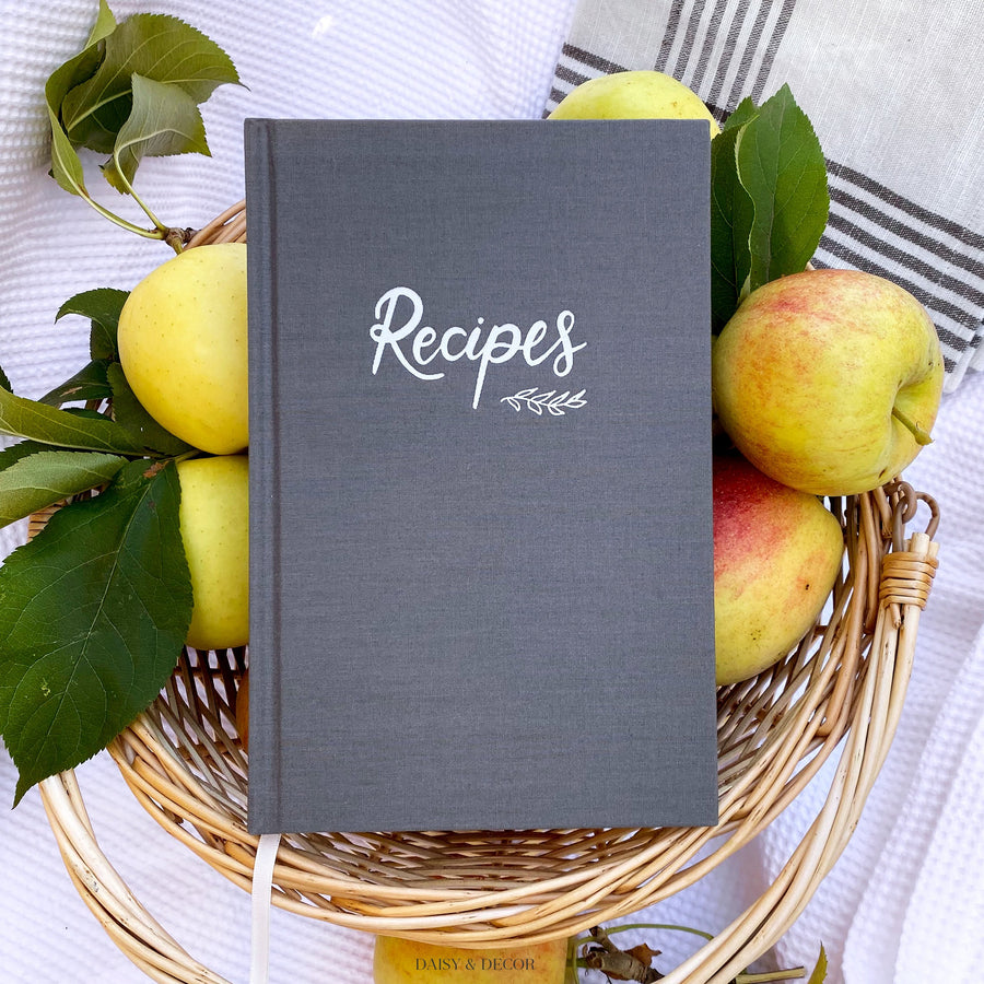 christmas gift for her, recipe book, Daisy and Decor Hardcover Recipe journal, linen cookbook, keepsake journal, grey recipe book, Recipes journal, linen book, wedding gift, Christmas gift, Memories book, Keepsake journal, grey recipe journal, 