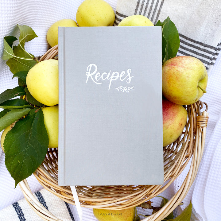 Recipe book, hardcover christmas gift for her Daisy and Decor Recipe journal, linen cookbook, keepsake journal, grey recipe book, Recipes journal, linen book, wedding gift, Christmas gift, Memories book, Keepsake journal, grey recipe journal,