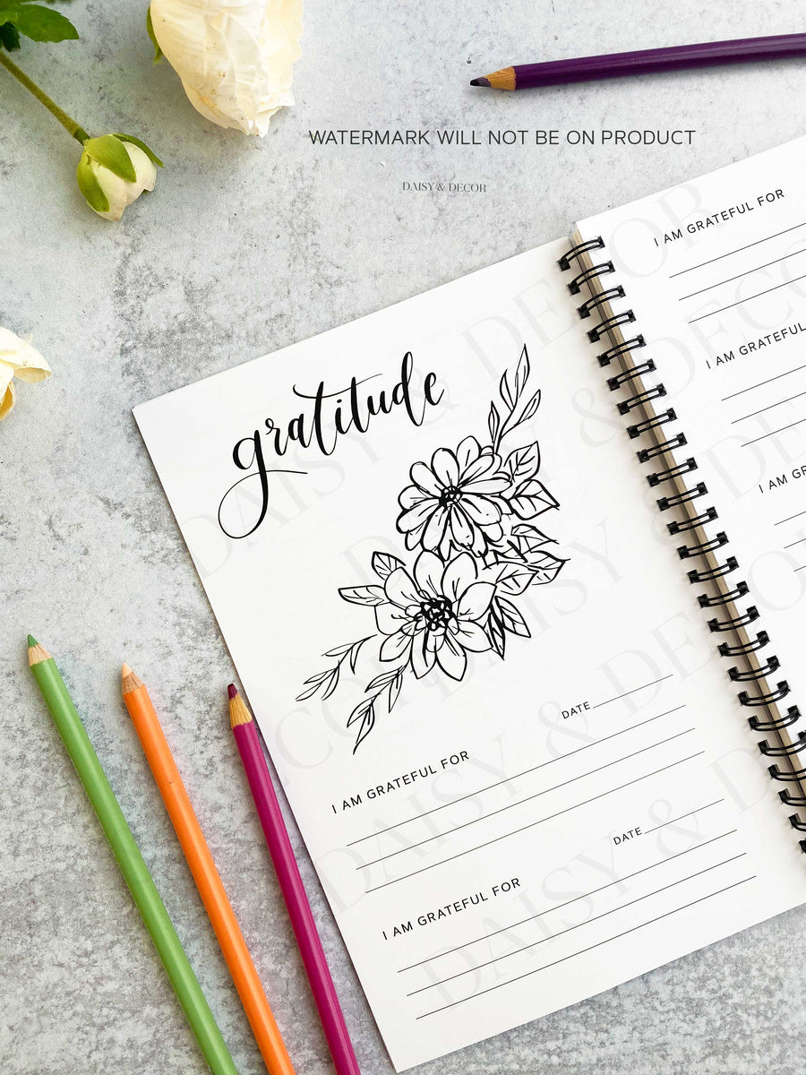 daisy and Decor undated 52 week  Gratitude journal Self care Daily Gratitude Coloring Journal Floral Adult coloring book Notebook gratitude planner Positive journal self care, coloring adult book anxiety