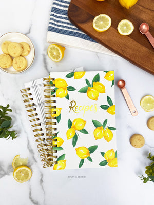Hardcover Lemon Recipe Book to Write in Your Own Recipes With Tabs